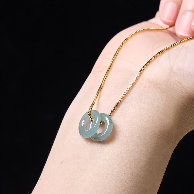 Buddha Stones Jade Double Peace Buckle Prosperity Necklace Pendant