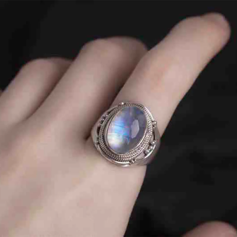 Buddha Stones 925 Sterling Silver Handmade Natural Moonstone Healing Adjustable Ring