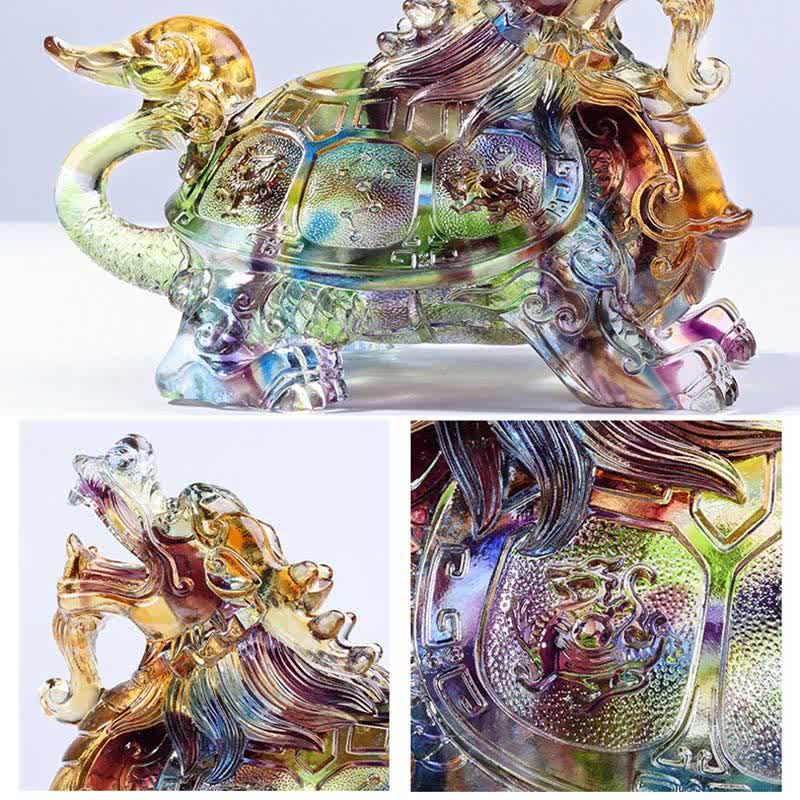 Buddha Stones Feng Shui Dragon Turtle Handmade Liuli Crystal Art Piece Home Office Decoration
