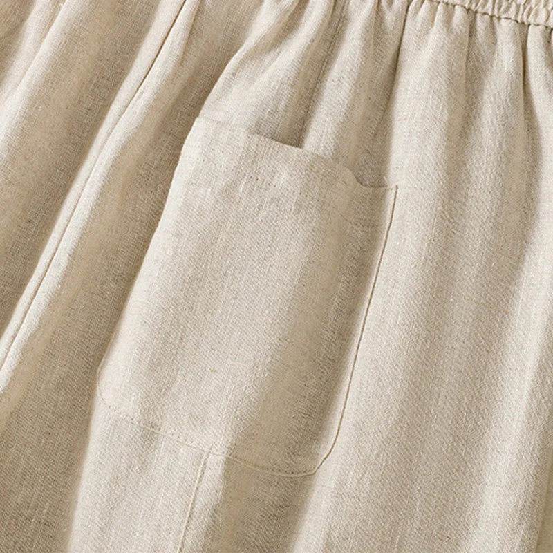 Buddha Stones Casual Embroided Bead Drawstring Women's Wide Leg Cotton Pants With Pockets