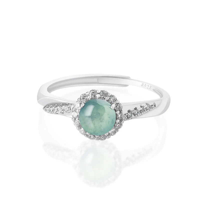 Buddha Stones 925 Sterling Silver Round Jade Luck Prosperity Adjustable Ring