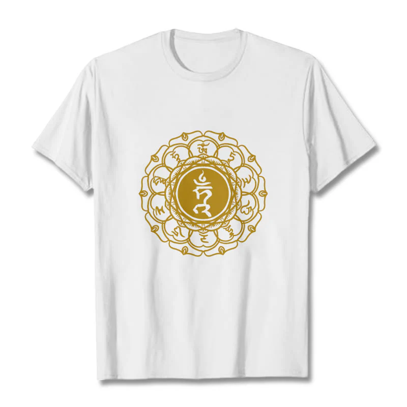 Buddha Stones Casual Hum Symbol Vishuddha Pattern Cotton Tee T-Shirt