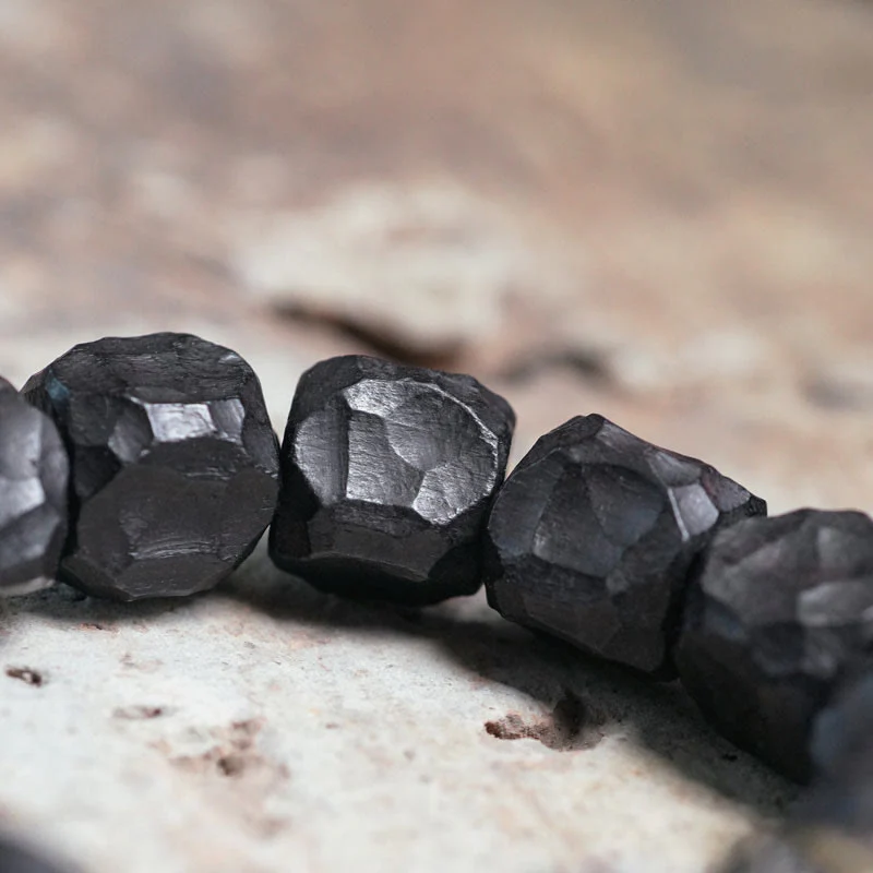 Buddha Stones Tibet Ebony Wood Copper Peace Tassel Wrist Mala Bracelet