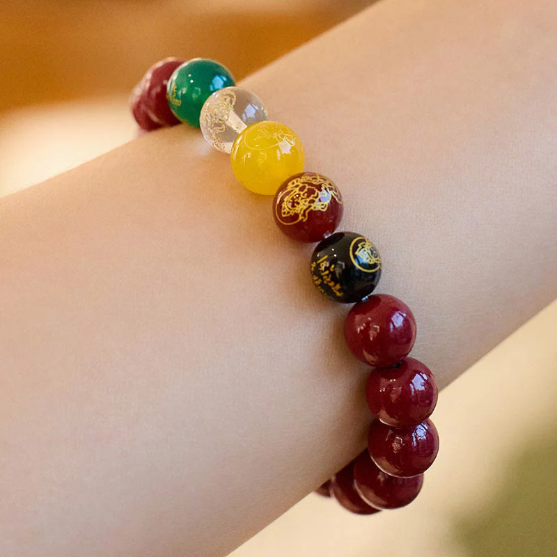 Buddha Stones Cinnabar Agate Five Directions Gods Of Wealth Blessing Bracelet