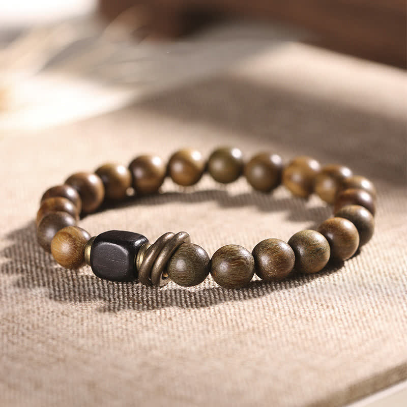 Buddha Stones Tibetan Green Sandalwood Crystal Soothing Peace Bracelet