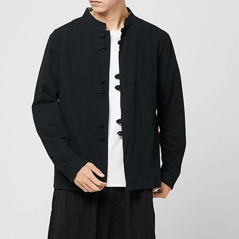 Buddha Stones Men's Frog-Button Dragon Pattern Cuffs Cotton Long Sleeve Shirt