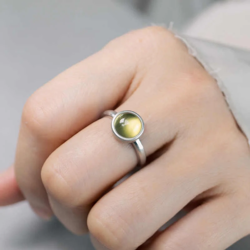 Buddha Stones Natural 925 Sterling Silver Prehnite Citrine Adjustable Happiness Ring