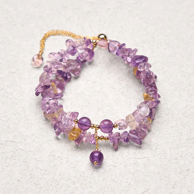 Buddha Stones Irregular Natural Amethyst Citrine Gravel Meditation Double Layer Bracelet