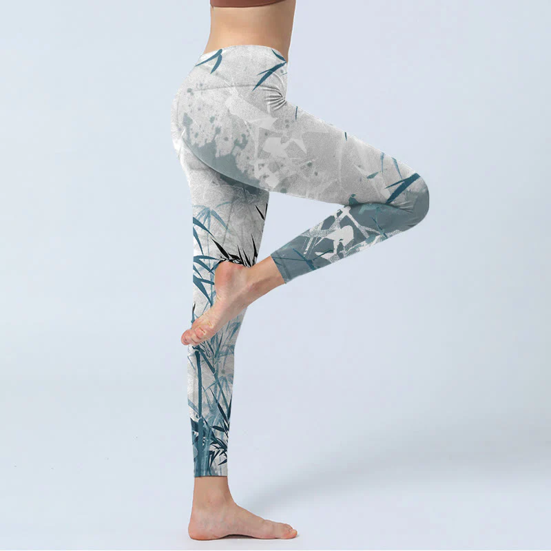Buddha Stones Bamboo Print Gym Leggings Women's Yoga Pants