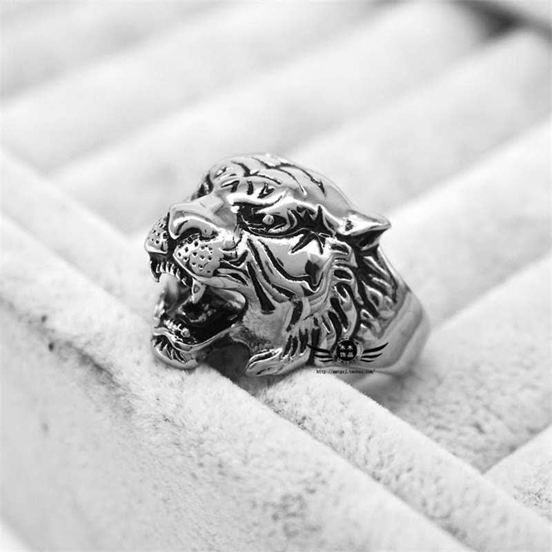 Buddha Stones Men's Animal Tiger Head Titanium Steel Balance Calm Punk Rock Biker Ring