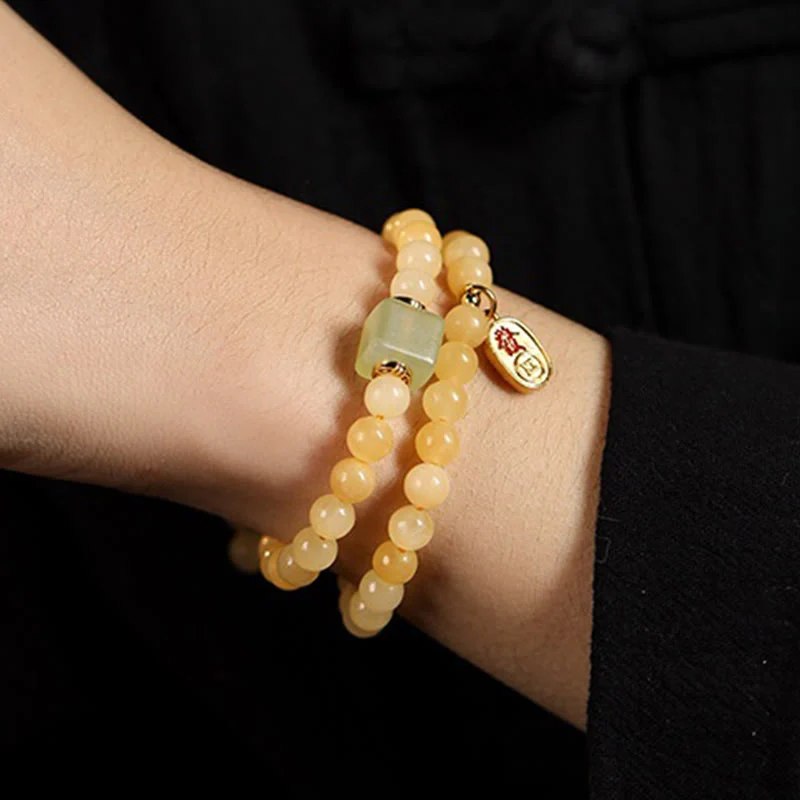 Buddha Stones Topaz Beads Jade Cube Double Circle Wealth Bracelet