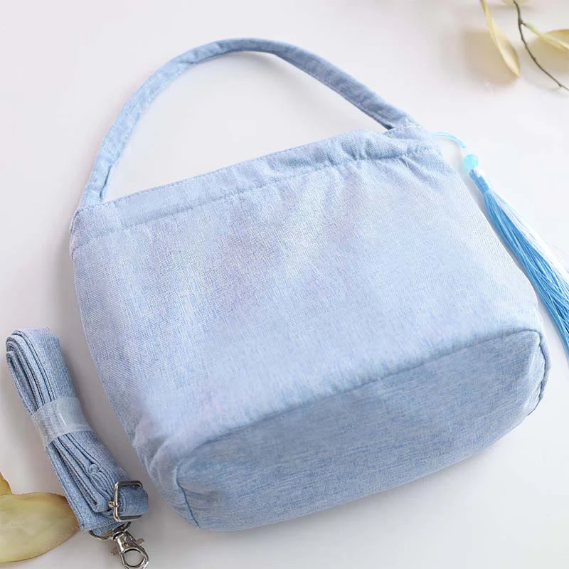 Buddha Stones Embroidery Wisteria Plum Lotus Cherry Blossom Cotton Linen Canvas Tote Crossbody Bag Shoulder Bag Handbag