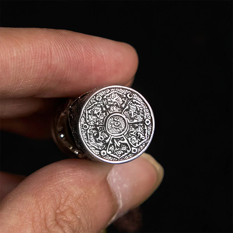 Buddha Stones Om Mani Padme Hum Ghau Prayer Box Copper Plated Silver Luck Key Chain