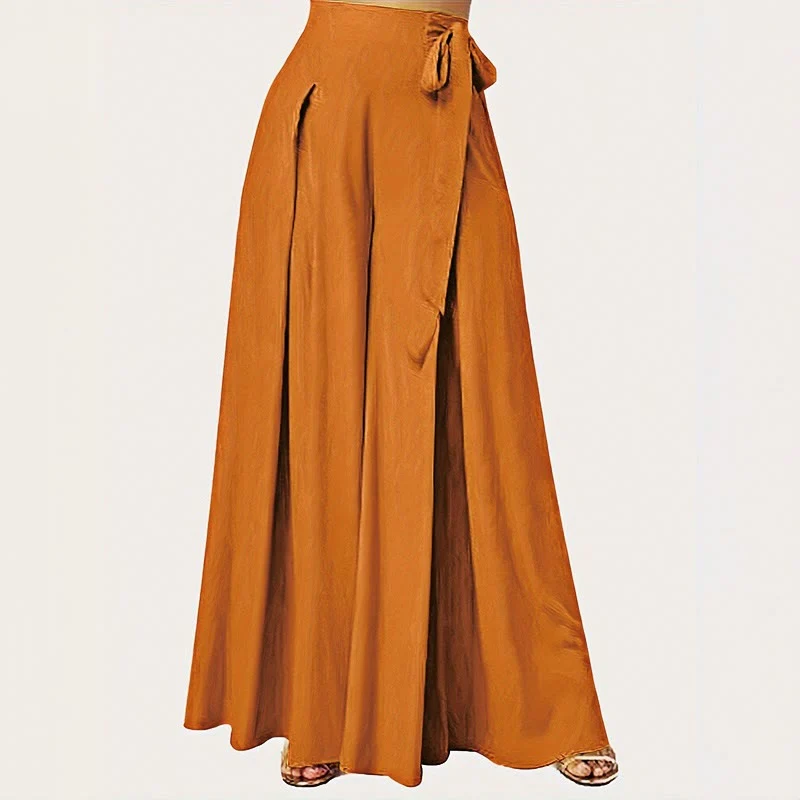 Buddha Stones Spring Casual Retro Plain Drawstring Women's Wide Leg Pants With Pockets