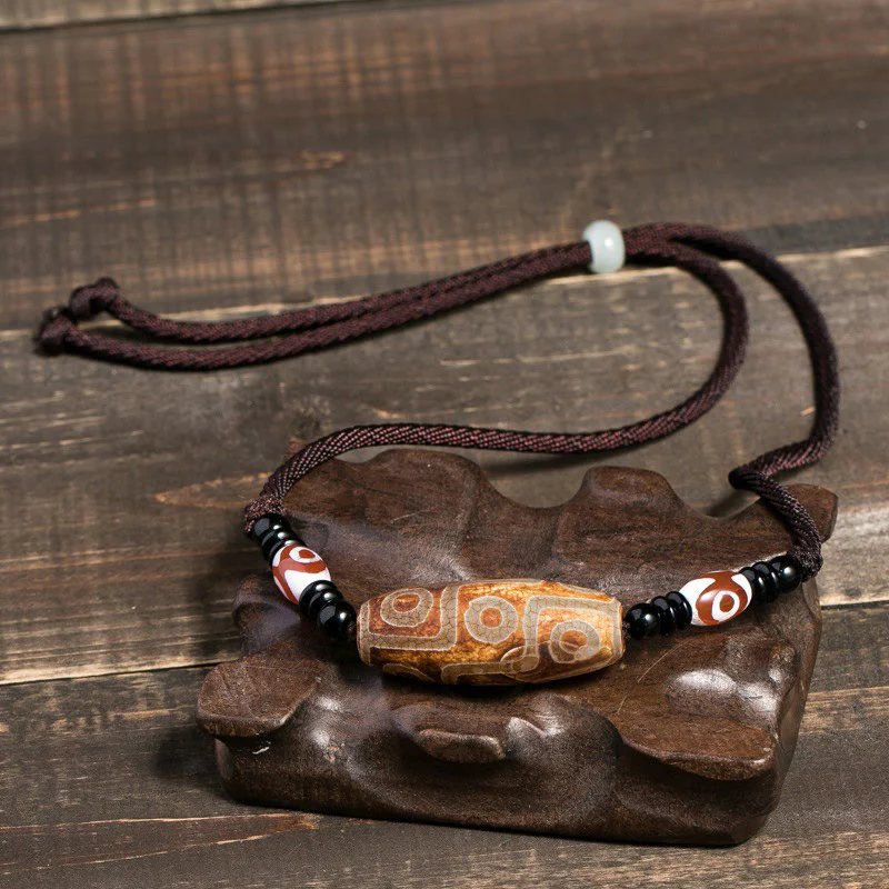 Buddha Stones Tibetan Nine-Eye Dzi Bead Protection String Necklace
