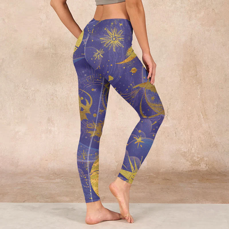 Buddha Stones Moon Sun Stars Print Gym Leggings Women's Yoga Pants