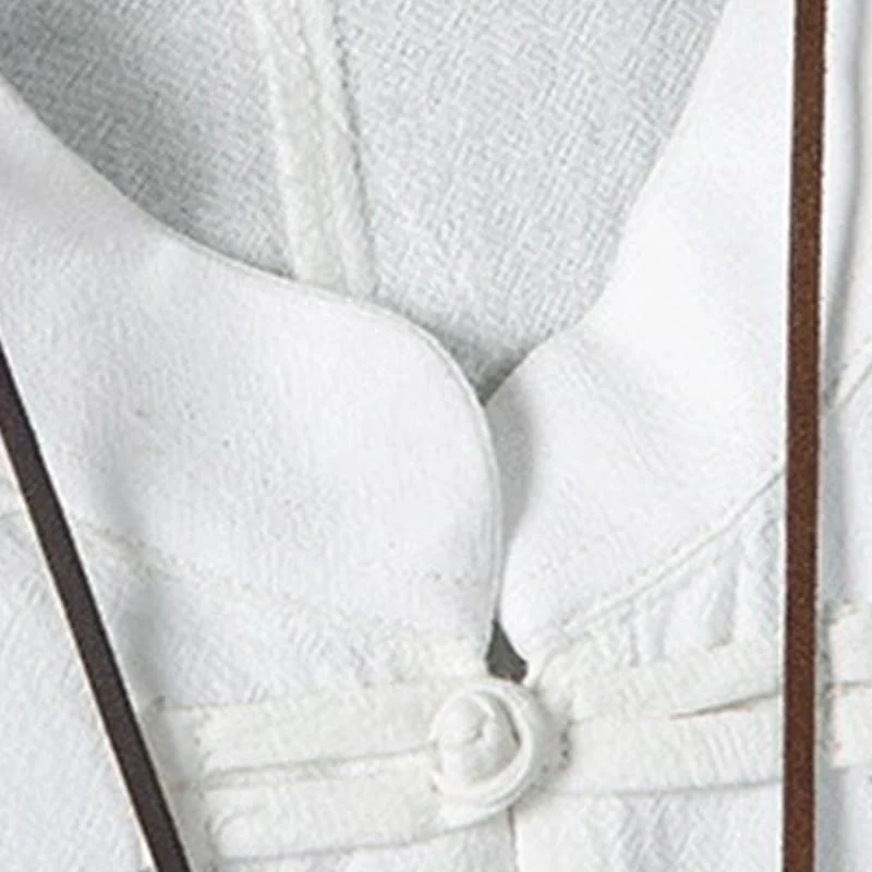 Buddha Stones Summer Plain Chinese Frog-button Patchwork Design Cotton Linen Men's Shirt Jacket