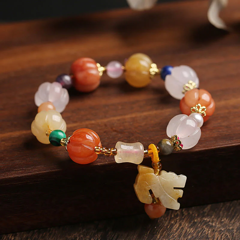 Buddha Stones Natural Golden Silk Jade Crystals Gourd Pixiu Pumpkin Beads Wealth Charm Bracelet