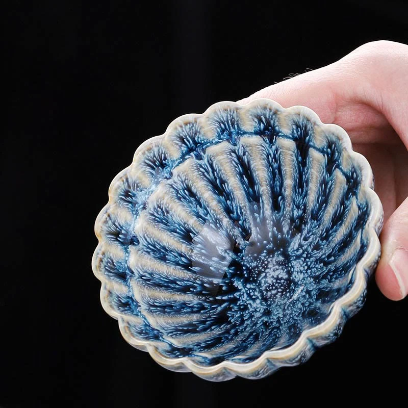 Buddha Stones Handmade Small Chinese Jianzhan Lotus Ceramic Teacup Kung Fu Tea Cup 80ml