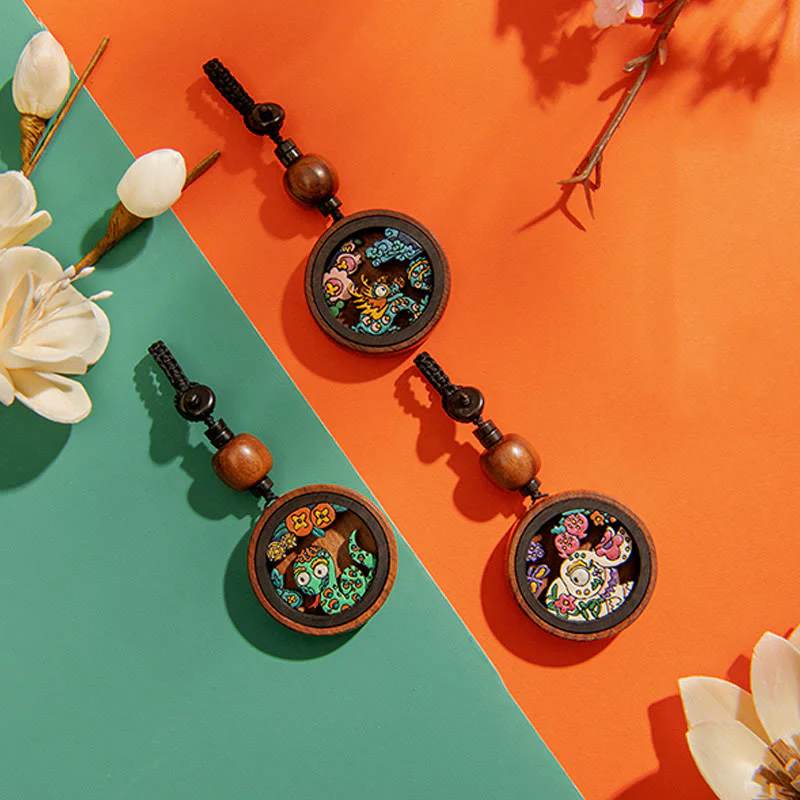 Buddha Stones Year Of The Dragon Hand Painted Chinese Zodiac Rosewood Carved Calm Key Chain (Extra 30% Off | USE CODE: FS30)