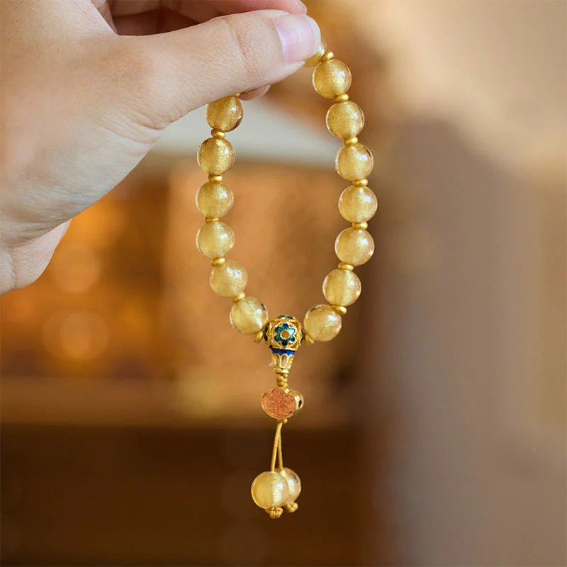 Buddha Stones Gold Foil Liuli Glass Bead Ruyi Golden Ingot Fortune Bracelet