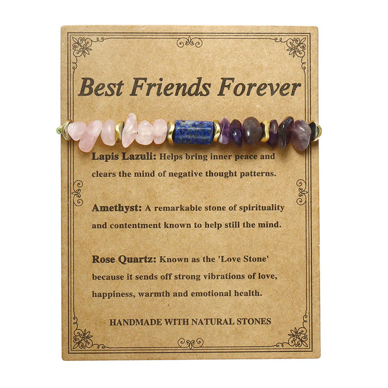 Buddha Stones Best Friends Forever Amethyst Rose Quartz Lazurite Spiritual Bracelet