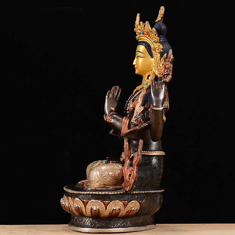 Buddha Stones Bodhisattva Chenrezig Four-armed Avalokitesvara Protection Copper Statue Decoration