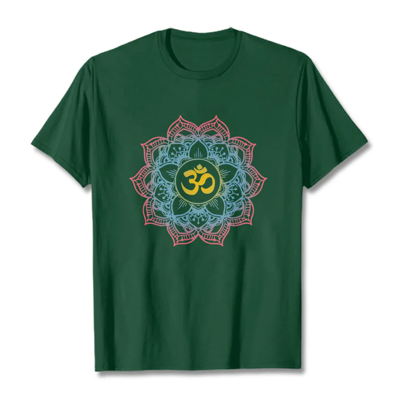Buddha Stones Lotus-shaped Mandala OM Symbol Design Tee T-shirt