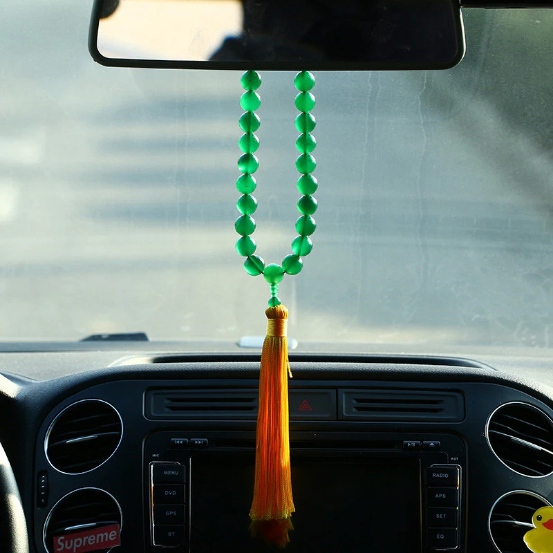 Buddha Stones Natural Green Agate Wrist Mala Power Tassels Pocket Mala Car Decoration