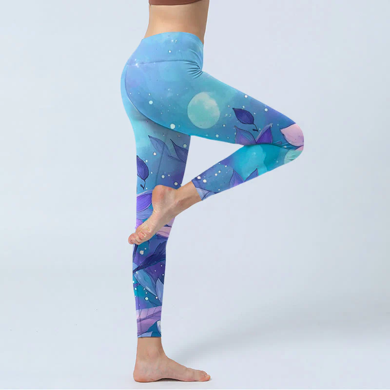 Buddha Stones Moon Lotus Flower Pattern Print Gym Leggings Women's Yoga Pants