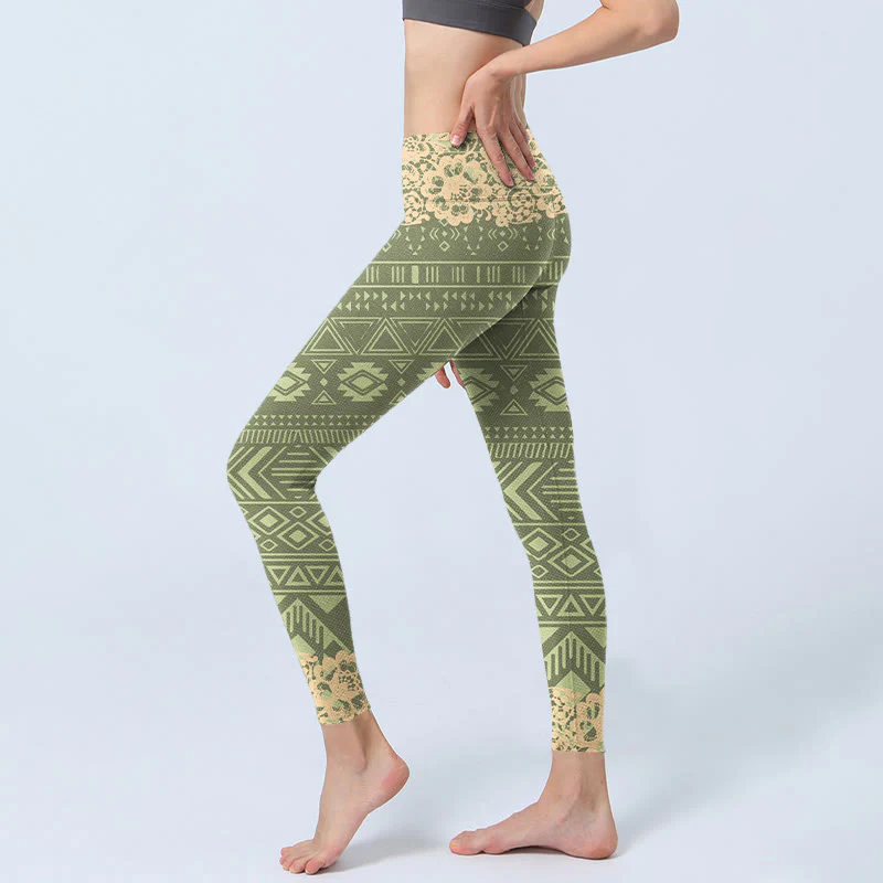 Buddha Stones Flowers Geometric Shapes Gym Leggings Women's Yoga Pants