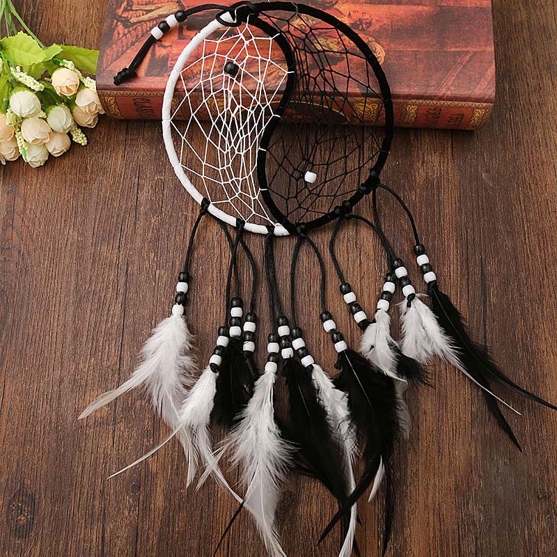 Buddha Stones Yin Yang  Dream Catcher Circular Net with Feathers Balance Decoration
