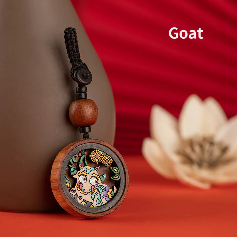 Buddha Stones Year Of The Dragon Hand Painted Chinese Zodiac Rosewood Carved Calm Key Chain