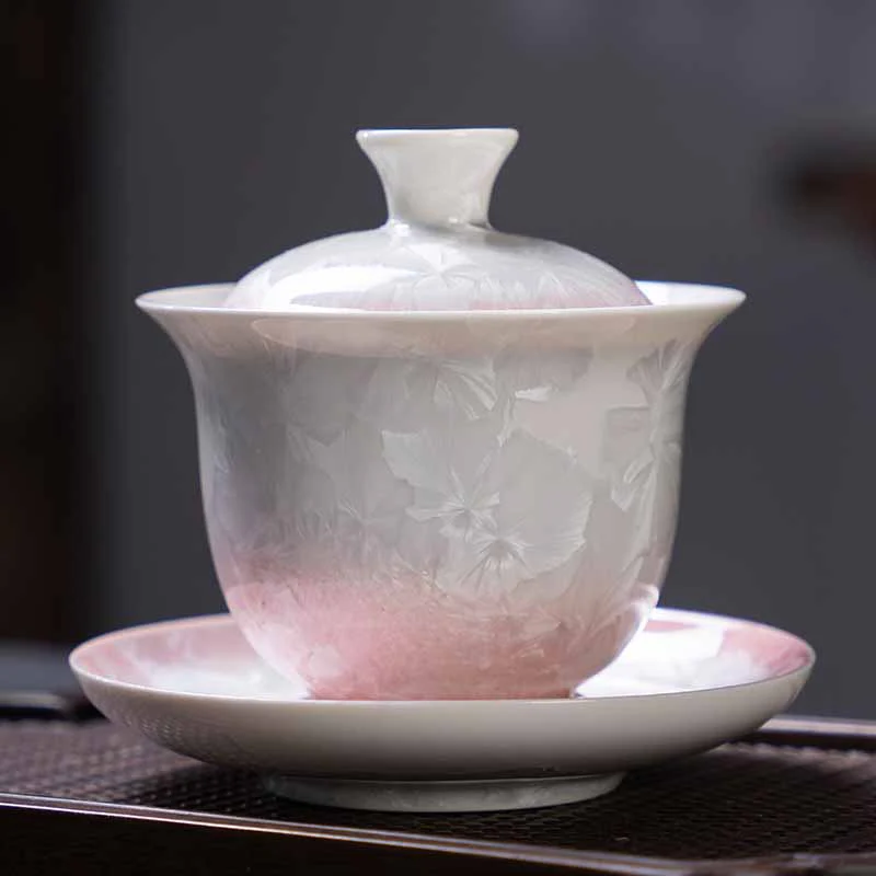 Buddha Stones Traditional Glaze Ceramic Gaiwan Sancai Teacup Kung Fu Tea Cup And Saucer With Lid 180ml