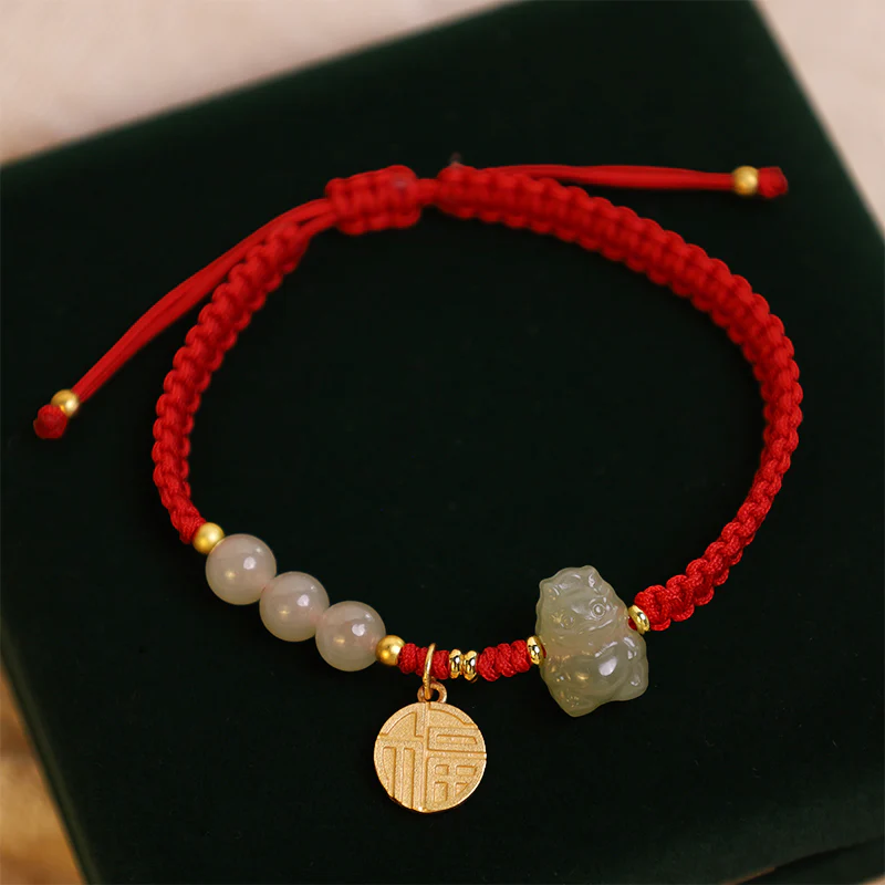 ❗❗❗A Flash Sale- Buddha Stones Year of the Dragon 925 Sterling Silver Hetian Jade Fu Character Luck Bracelet