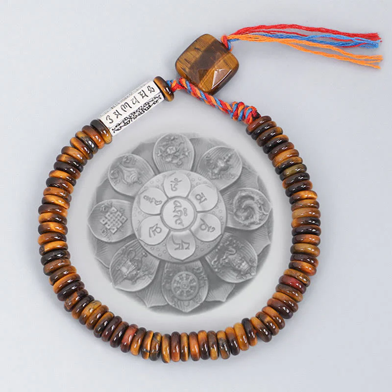 Buddha Stones Tibetan Tiger Eye Om Mani Padme Hum Protection Power Bracelet