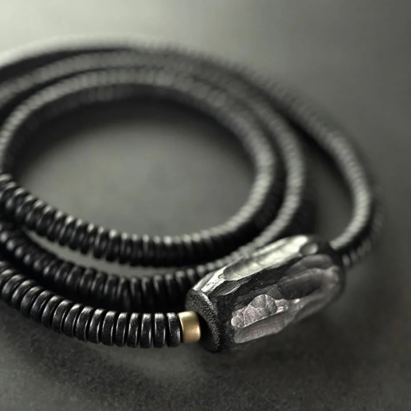 Buddha Stones Ebony Wood Copper Brass Balance Triple Wrap Bracelet