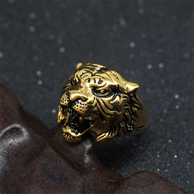 Buddha Stones Men's Animal Tiger Head Titanium Steel Balance Calm Punk Rock Biker Ring