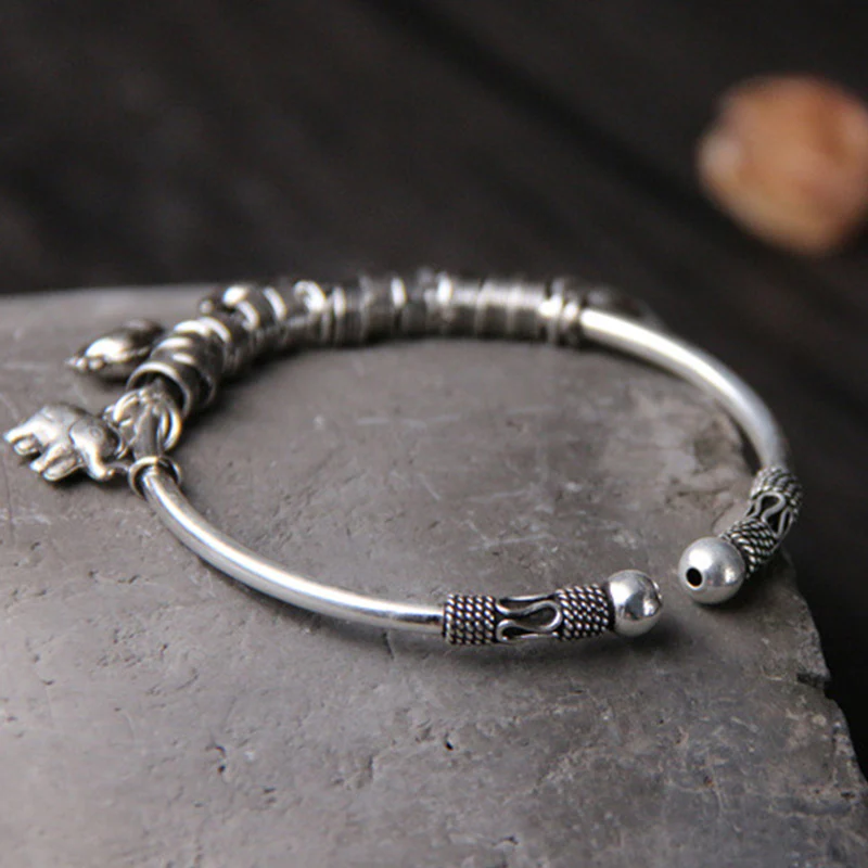 Buddha Stones 925 Sterling Silver Elephant Strength Bracelet Bangle
