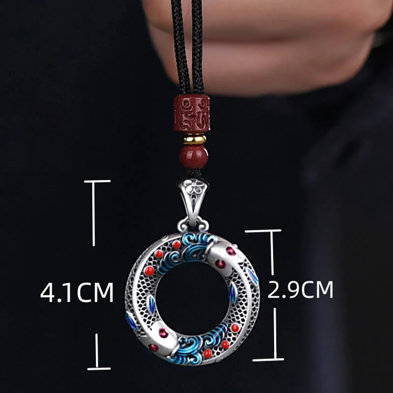 Buddha Stones Koi Fish Peace Buckle Copper Wealth Luck Necklace Pendant