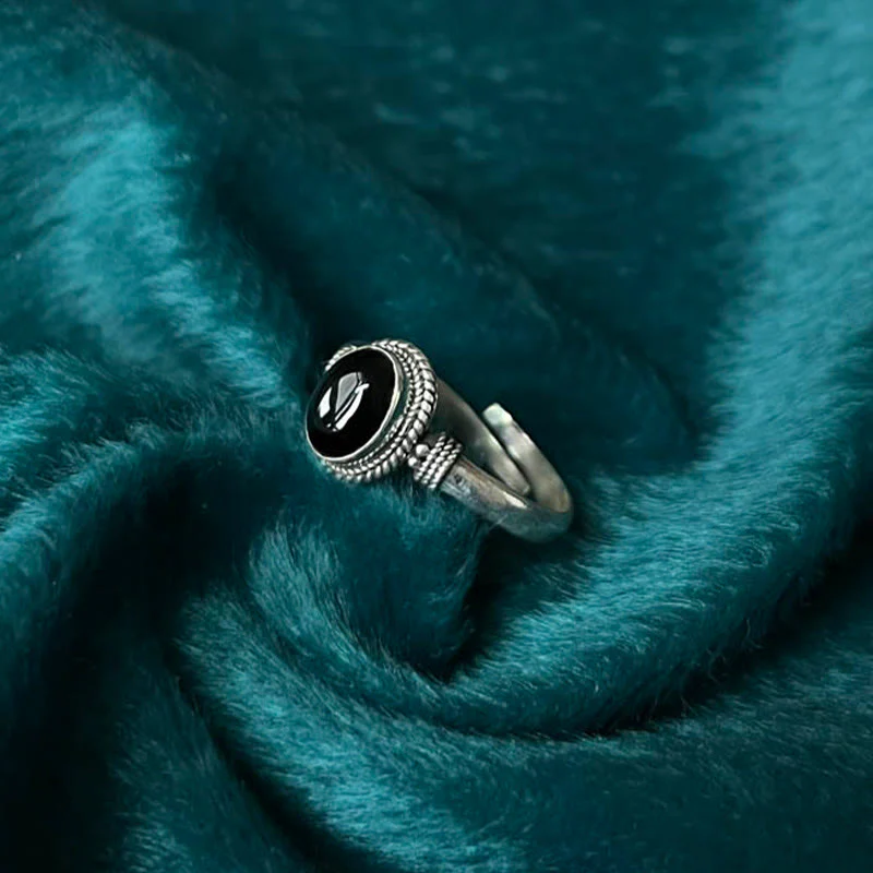 Buddha Stones 925 Sterling Silver Handmade Black Onyx Fortune Adjustable Ring