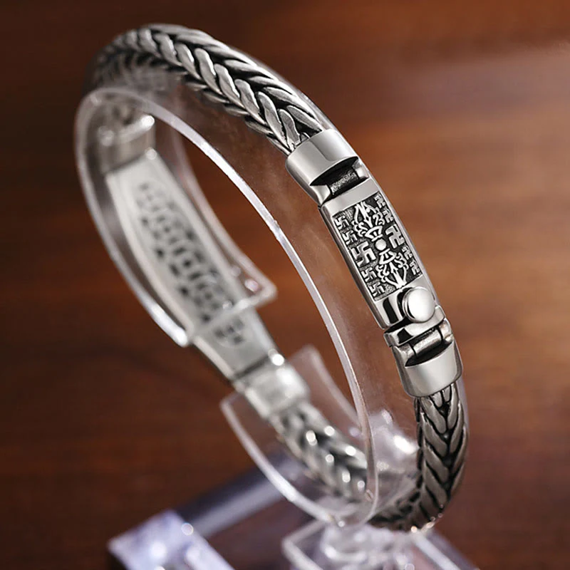 Buddha Stones Tibetan Copper Weave Om Mani Padme Hum Relief Vajra Peace Metal Bracelet