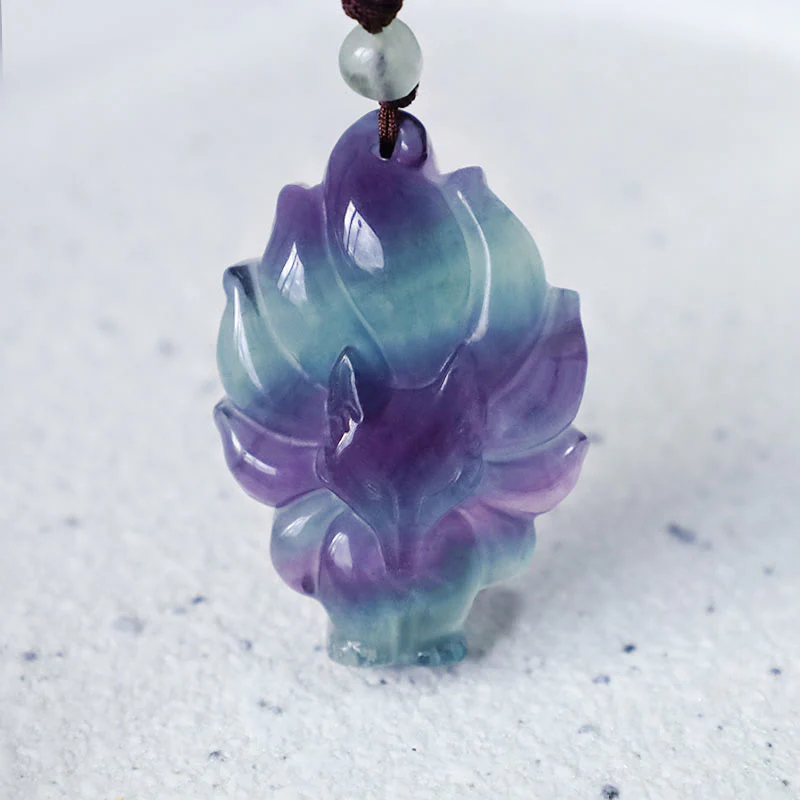 Buddha Stones Natural Fluorite Gold Sheen Obsidian Fox Pendant Protection Necklace
