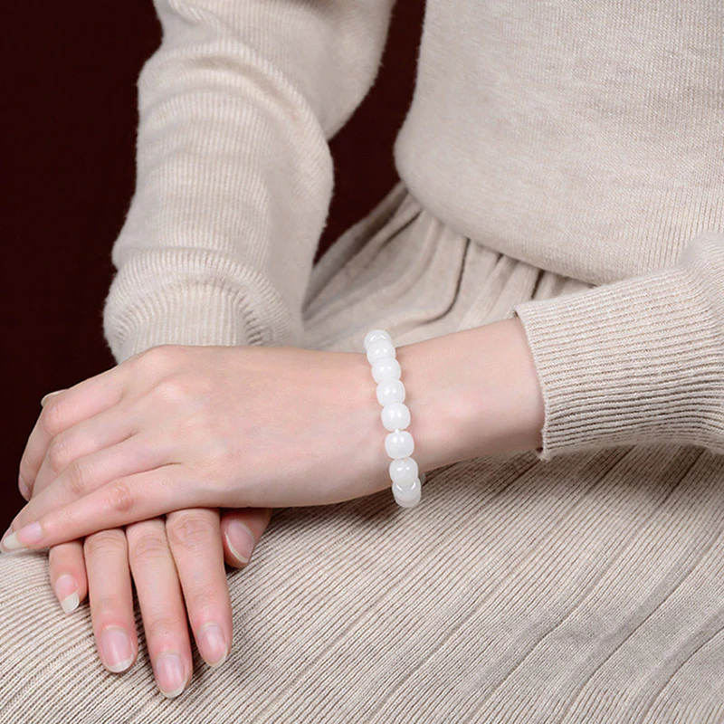 Buddha Stones Hetian White Jade Happiness Blessing Bracelet