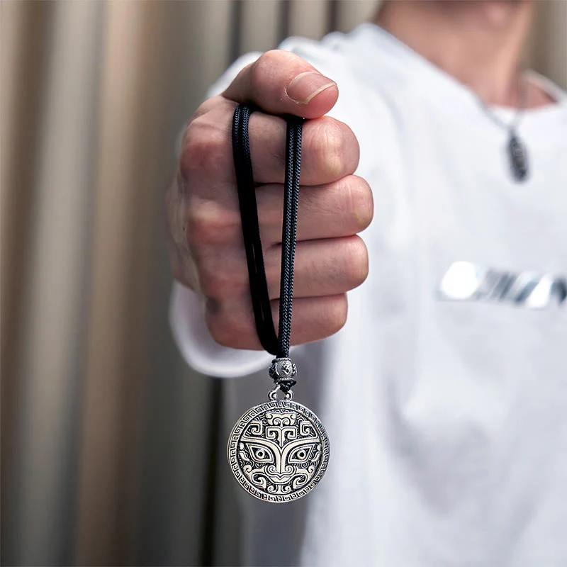 Buddha Stones Taotie Om Mani Padme Hum Copper Plated Silver Wealth Necklace Pendant