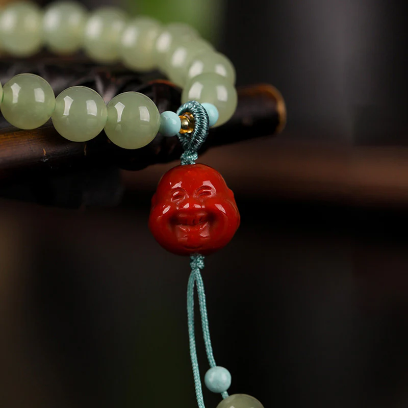 Buddha Stones Jade Red Agate Amber Laughing Buddha Prosperity Bracelet