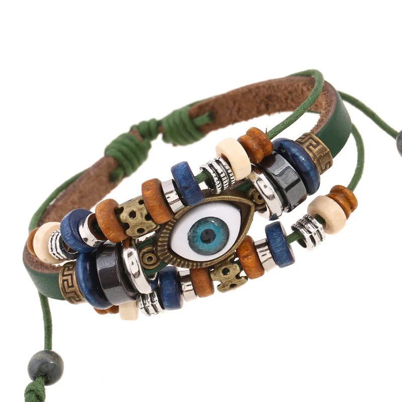 Buddha Stones Tibetan Evil Eye Leather Adjustable Protection Bracelet