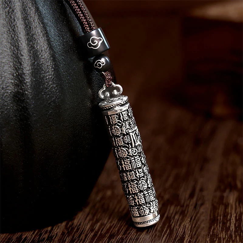 Buddha Stones Copper Fu Character Dragon Pattern Balance Pendant Necklace