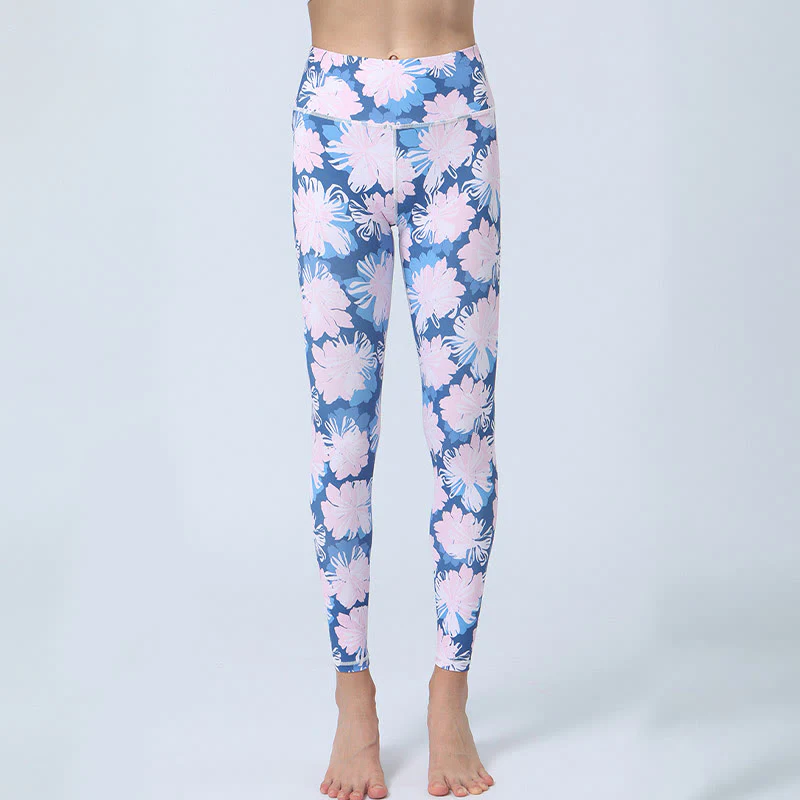 Buddha Stones Flowers Leaves Print Sports Fitness Yoga High Waist Leggings Women's Yoga Pants
