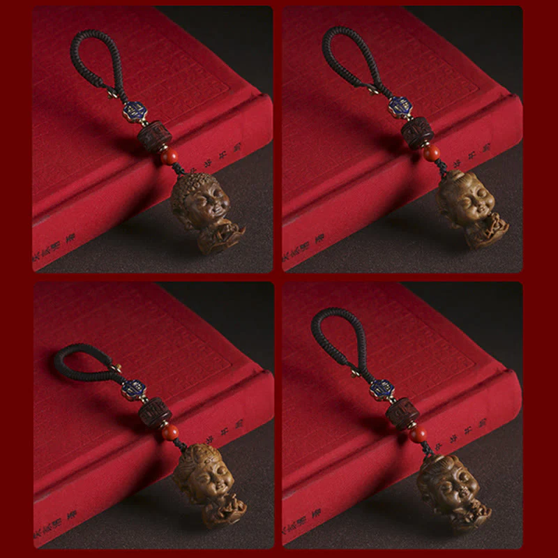 Buddha Stones Chinese Zodiac Natal Buddha Green Sandalwood Om Mani Padme Hum Peace Key Chain